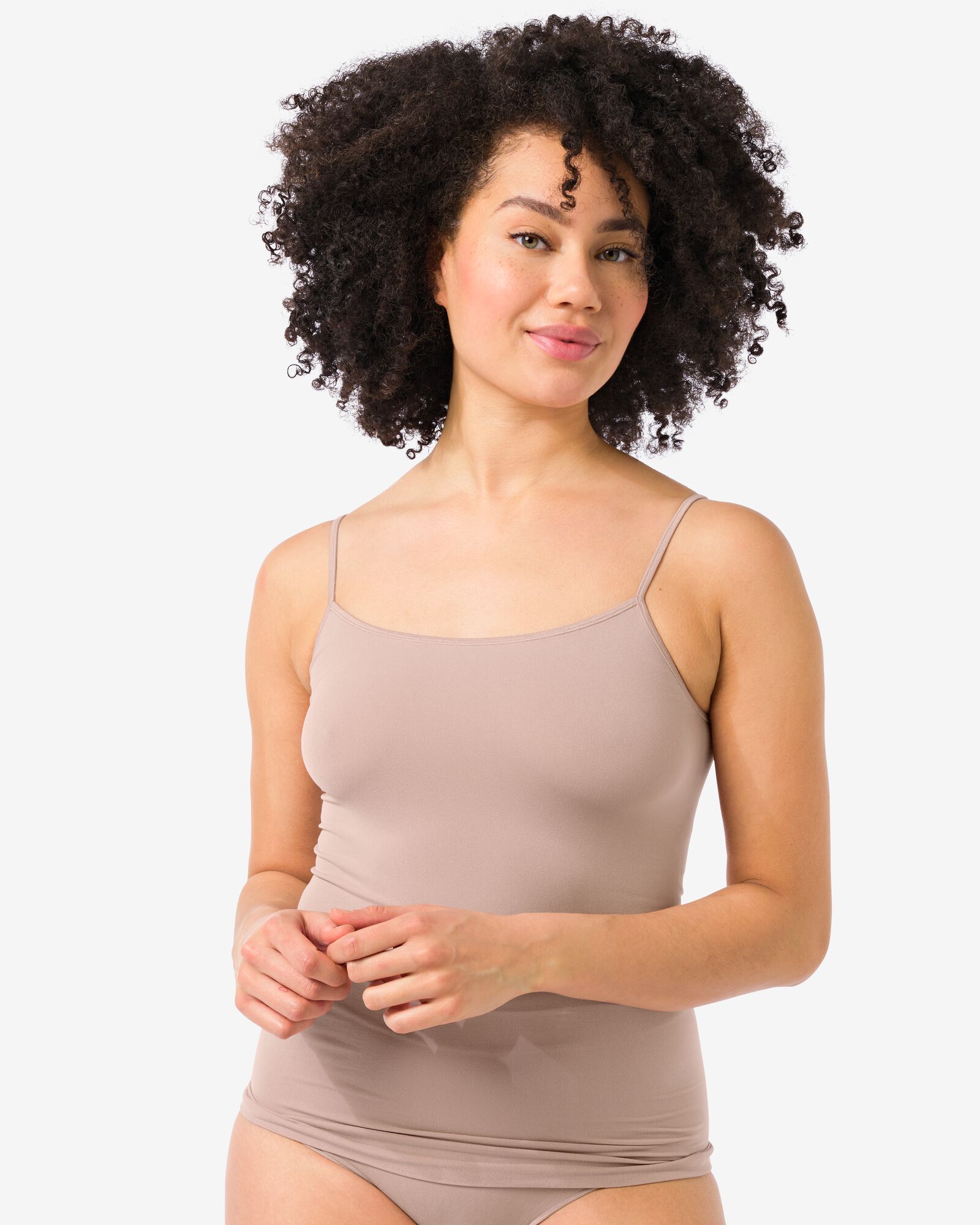 Nahtloses Damenunterhemd aus Mikrofaser mit Spaghettitr&auml;gern beige - 19621045BEIGE - HEMA