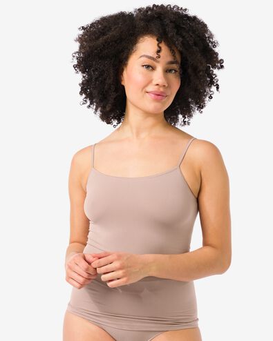 Nahtloses Damenunterhemd aus Mikrofaser mit Spaghettitr&auml;gern beige - 19621045BEIGE - HEMA