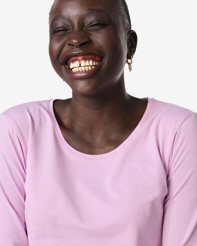 dames T-shirt slim fit o-hals roze roze - 36302120PINK - HEMA