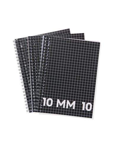 3er-Pack Collegeblocks, schwarz, DIN A4, kariert (10 x 10 mm) - 14102928 - HEMA