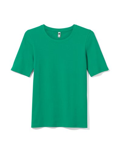dames t-shirt Clara rib groen S - 36257451 - HEMA