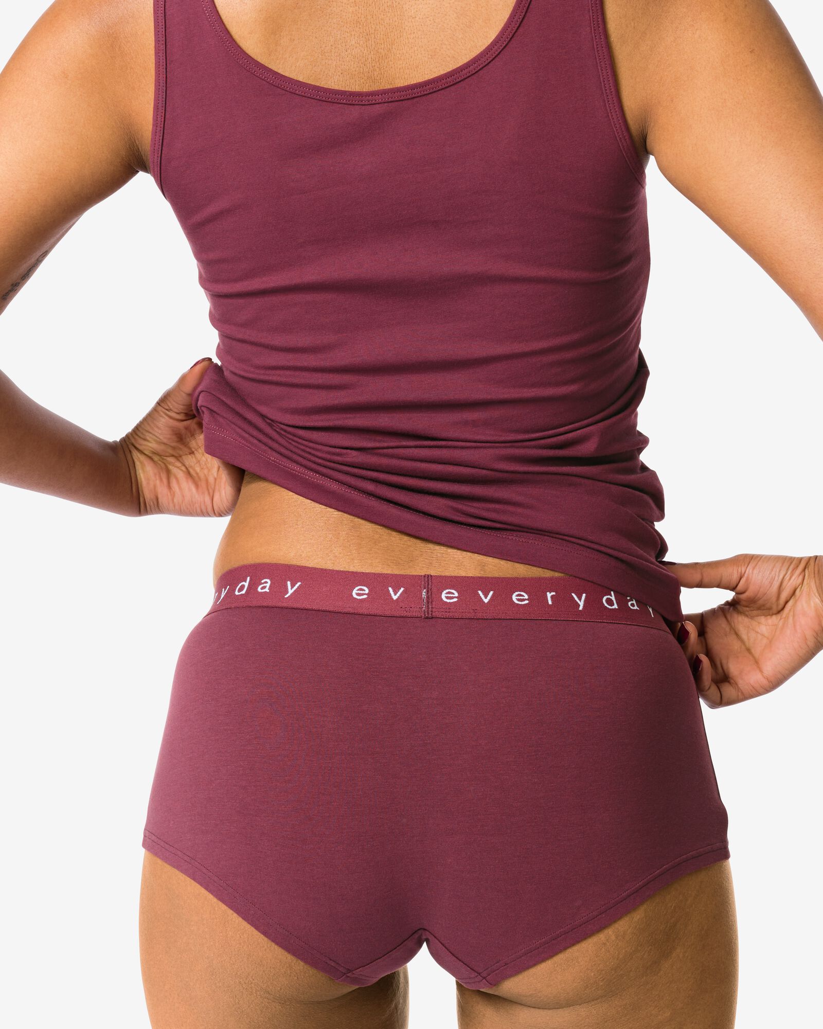 Damen-Boxershorts aus Baumwolle mit &bdquo;everyday&ldquo; auf dem Bund bordeauxrot - 19641425BURGUNDYRED - HEMA