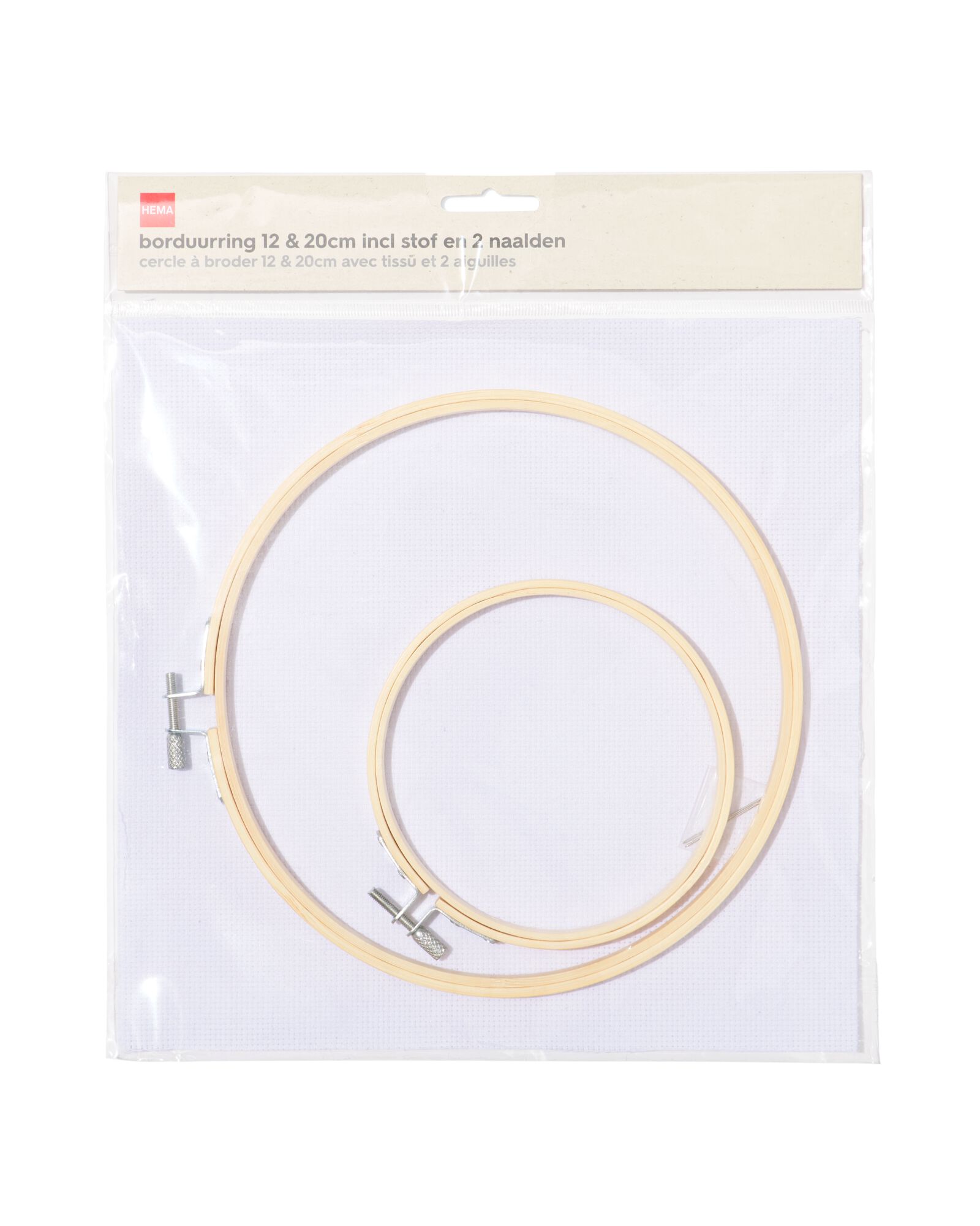 cercle &agrave; broder ⌀ 12+20 cm avec tissu et 2 aiguilles - 60702846 - HEMA
