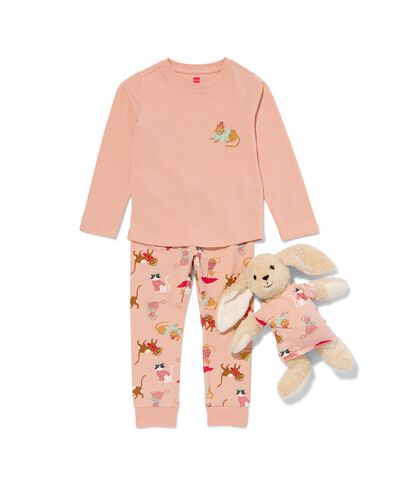 kinder pyjama met katten en poppennachtshirt lichtroze 98/104 - 23050682 - HEMA