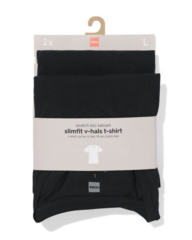 heren T-shirts slimfit v-hals - 2 stuks zwart zwart - 34290630BLACK - HEMA