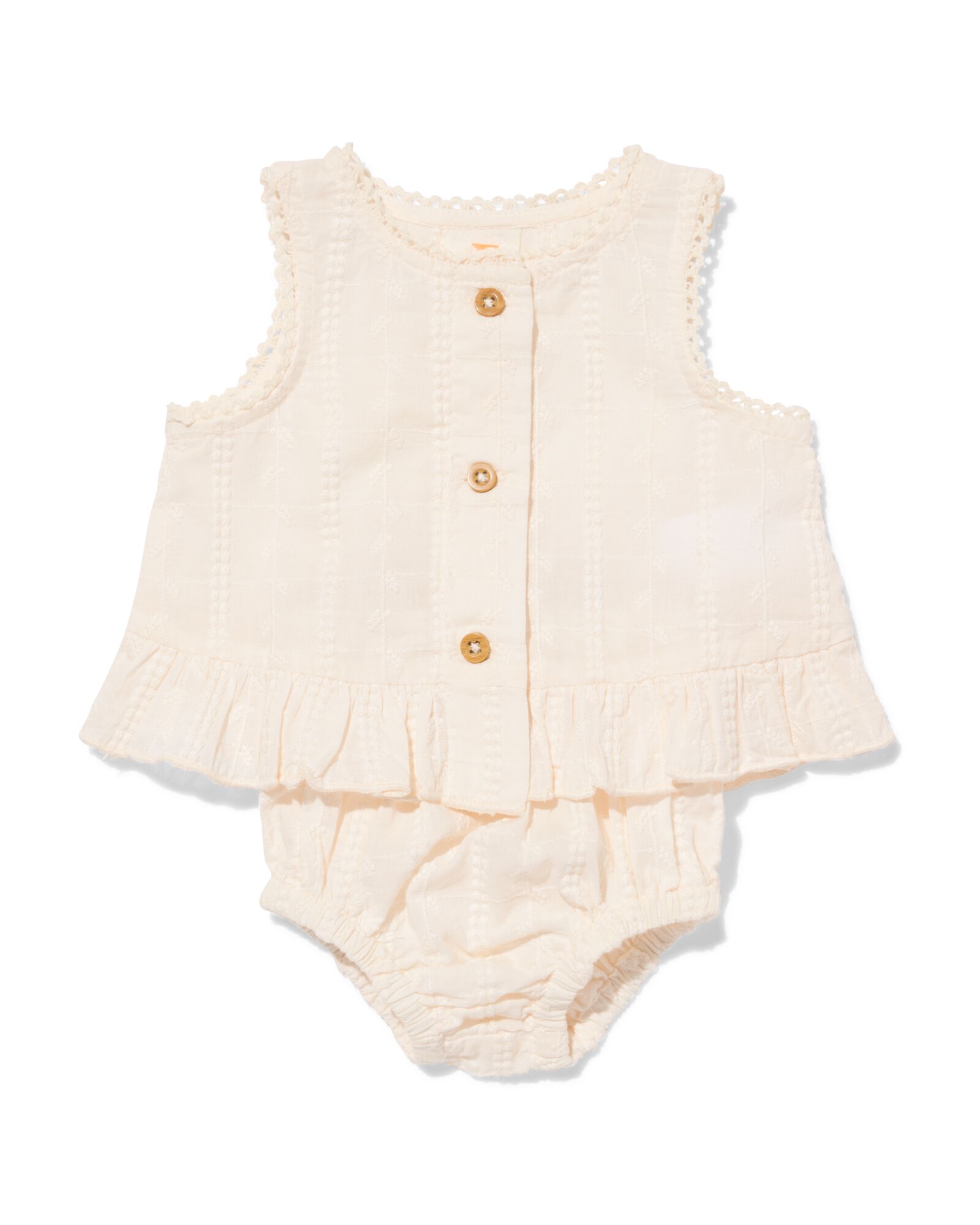 newborn kledingset geborduurd knopen volant ecru ecru - 33452820ECRU - HEMA