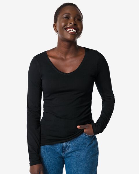 t-shirt femme, coton biologique noir M - 36347224 - HEMA