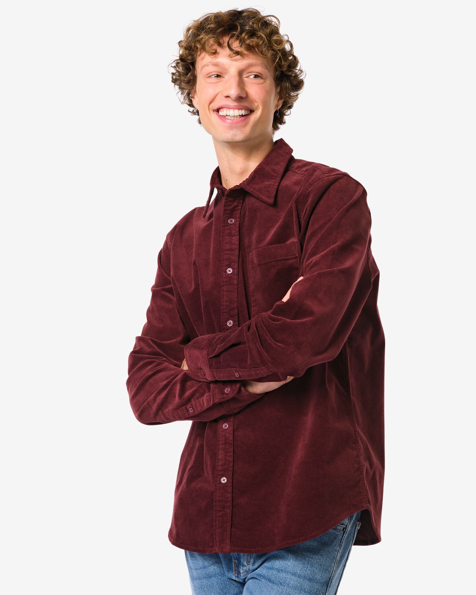 Herren-Oberhemd aus Kord bordeauxrot bordeauxrot - 2170730BURGUNDYRED - HEMA