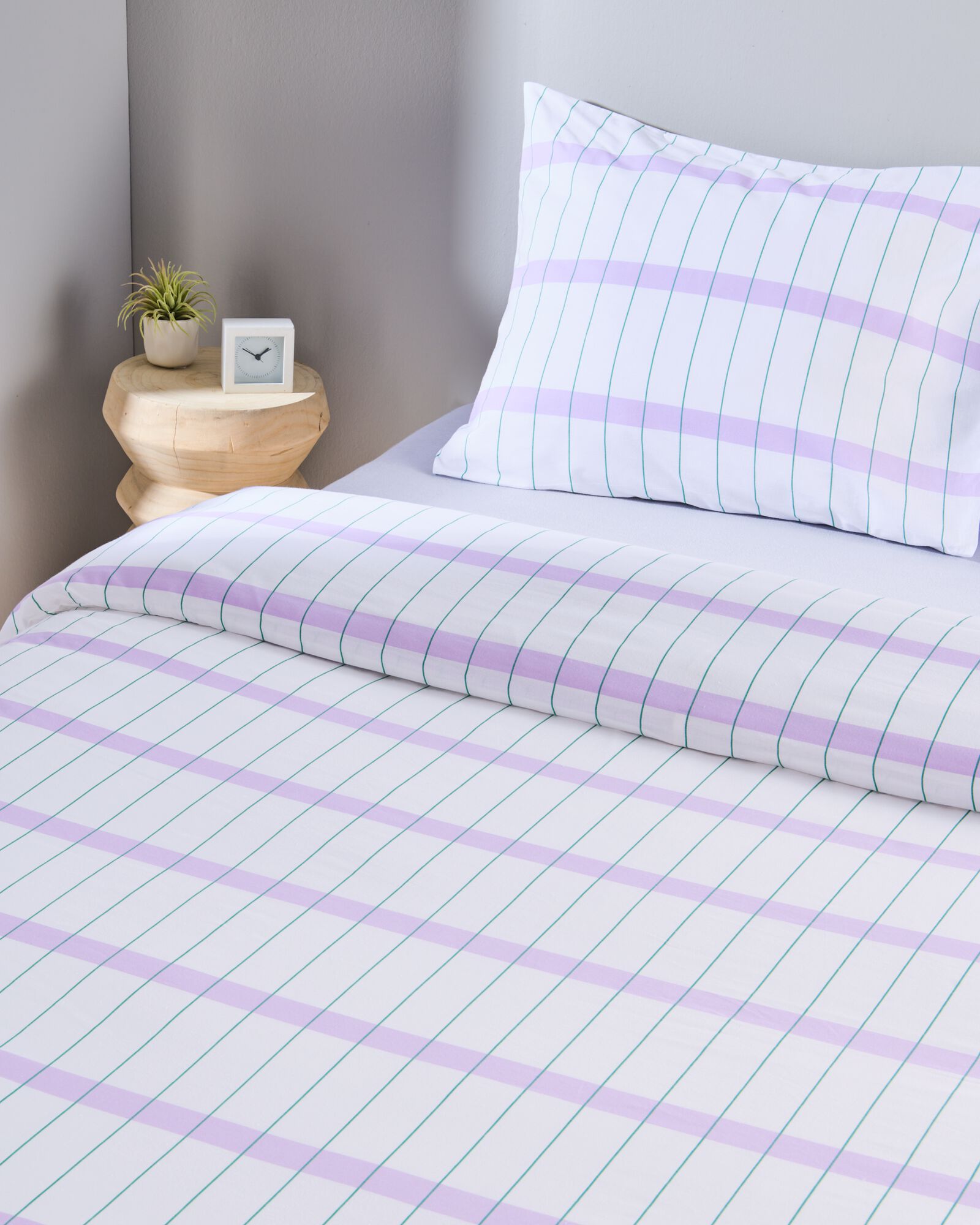 housse de couette en coton doux 140x200/220 blocs lilas - 5760134 - HEMA