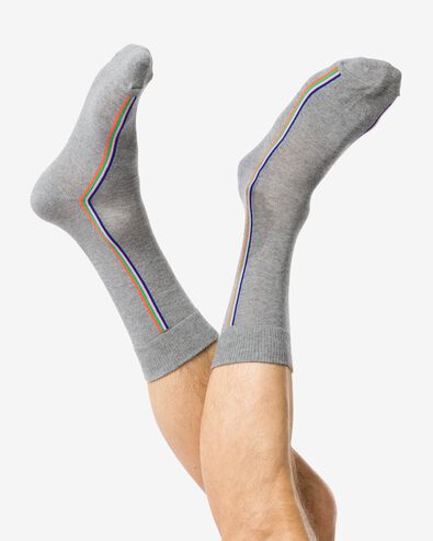 heren sokken met katoen zijstreep grijsmelange grijsmelange - 4152690GREYMELANGE - HEMA