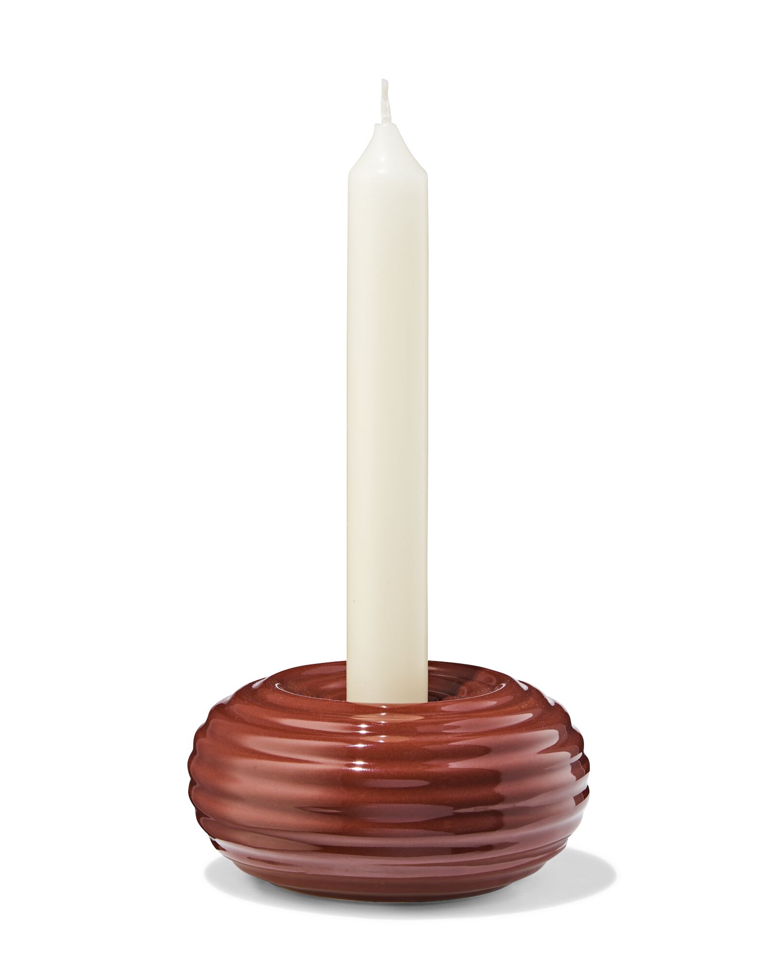 bougeoir 9,7x20 cm c&eacute;ramique stri&eacute;e marron - 13325030 - HEMA