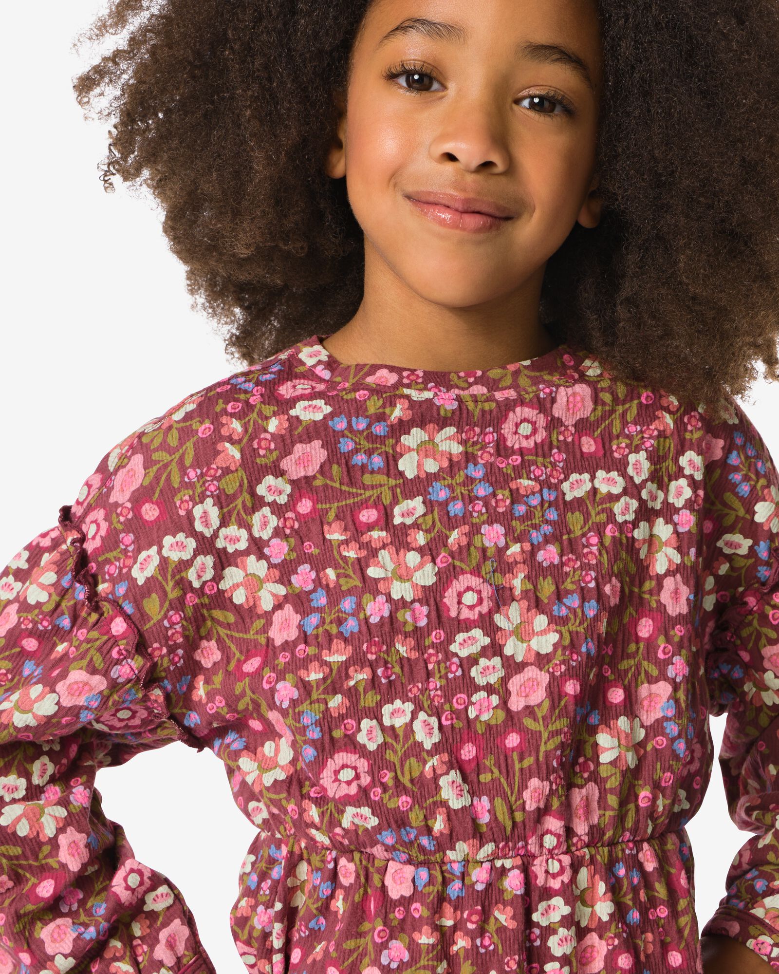 kinderjurk a-lijn rib bloemen lichtbruin lichtbruin - 30828702LIGHTBROWN - HEMA