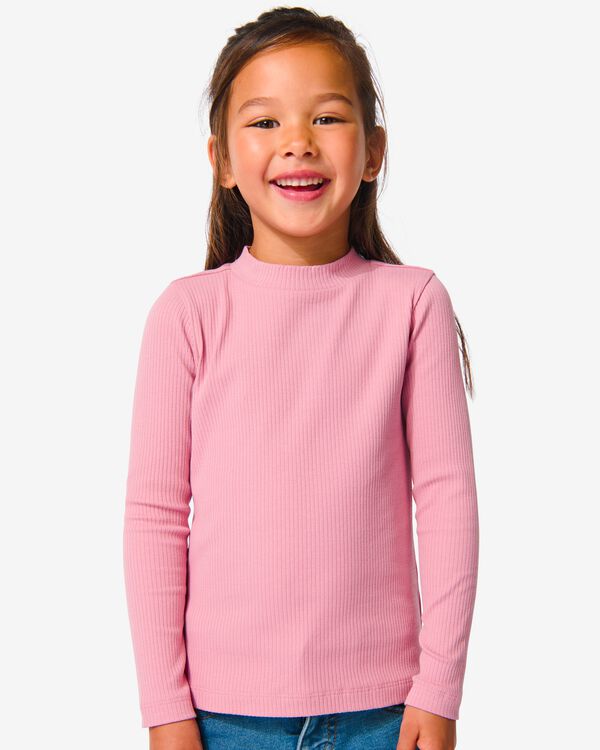 t-shirt enfant avec côtes vieux rose vieux rose - 1000032200 - HEMA