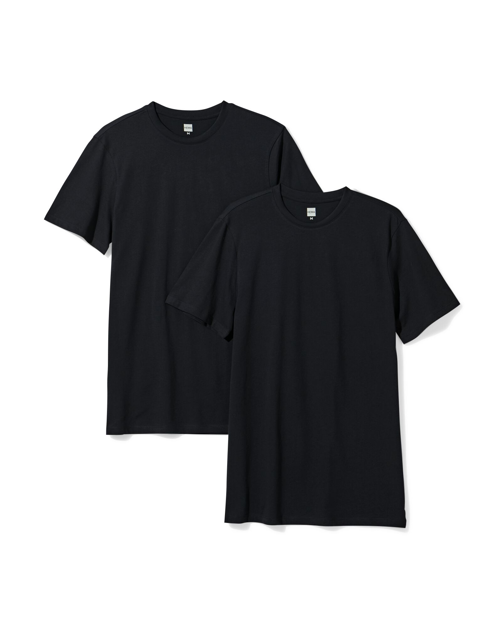 heren t-shirt regular fit o-hals extra lang - 2 stuks zwart zwart - 1000009971 - HEMA