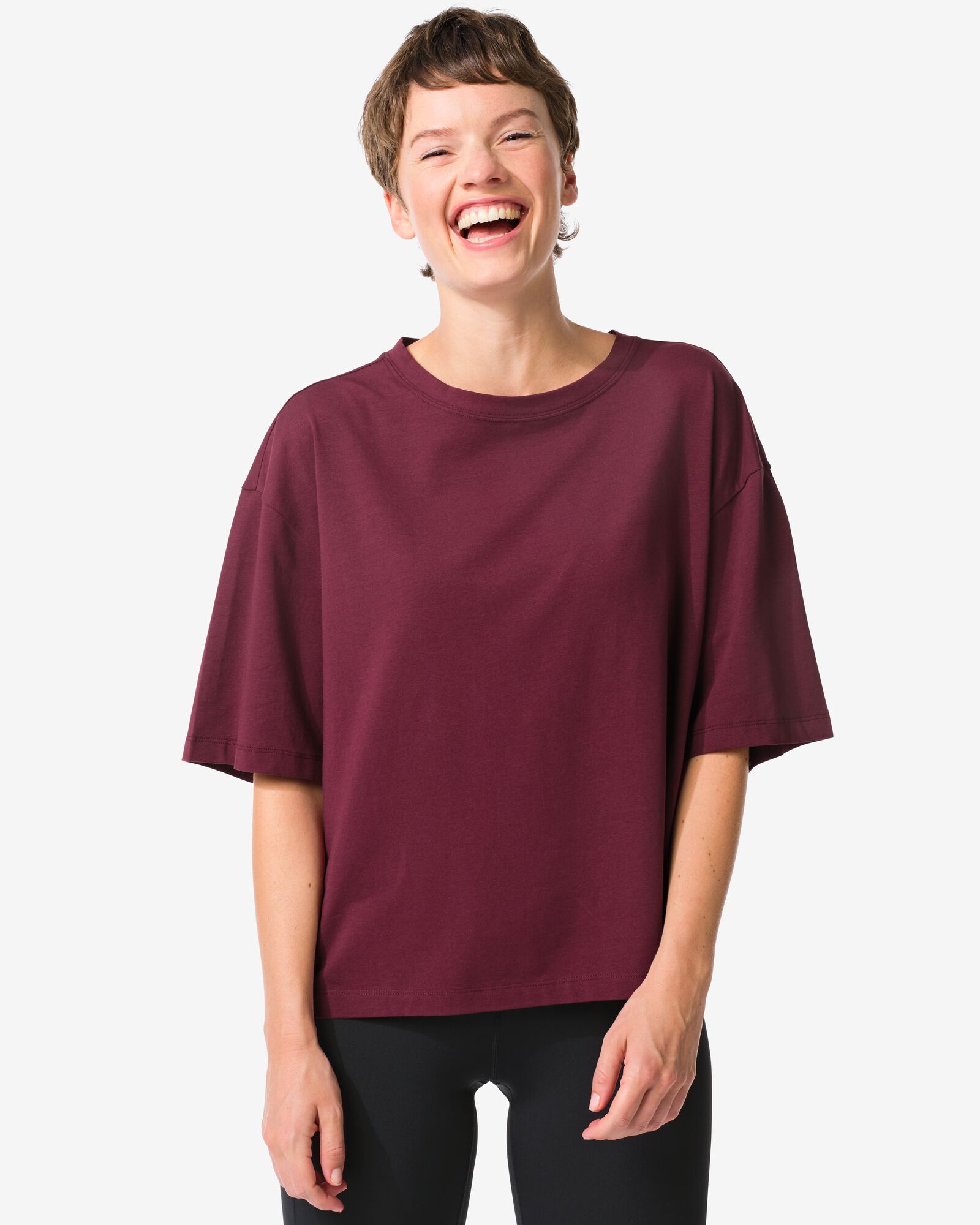 Oversize-Damen-T-Shirt dunkelrot - 36050195DARKRED - HEMA