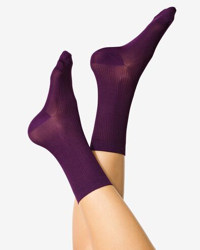 damessokken rib donkerpaars donkerpaars - 4280650DARKPURPLE - HEMA