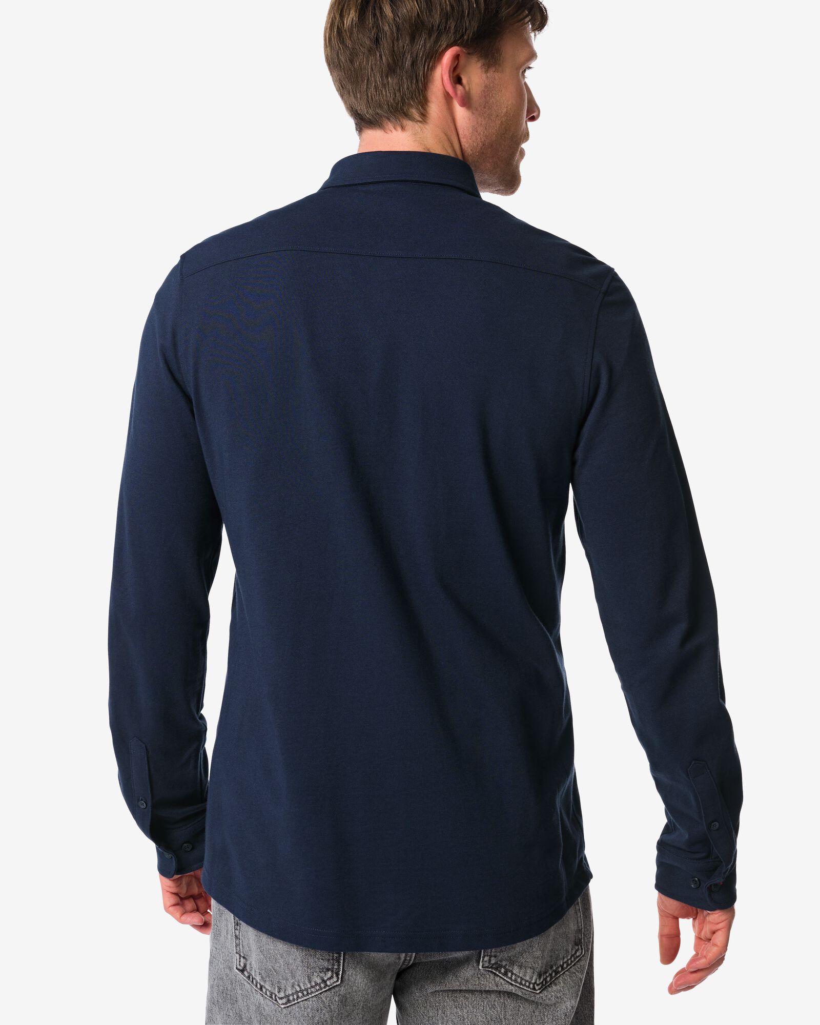 herenoverhemd Billy piqu&eacute; donkerblauw donkerblauw - 2101770DARKBLUE - HEMA