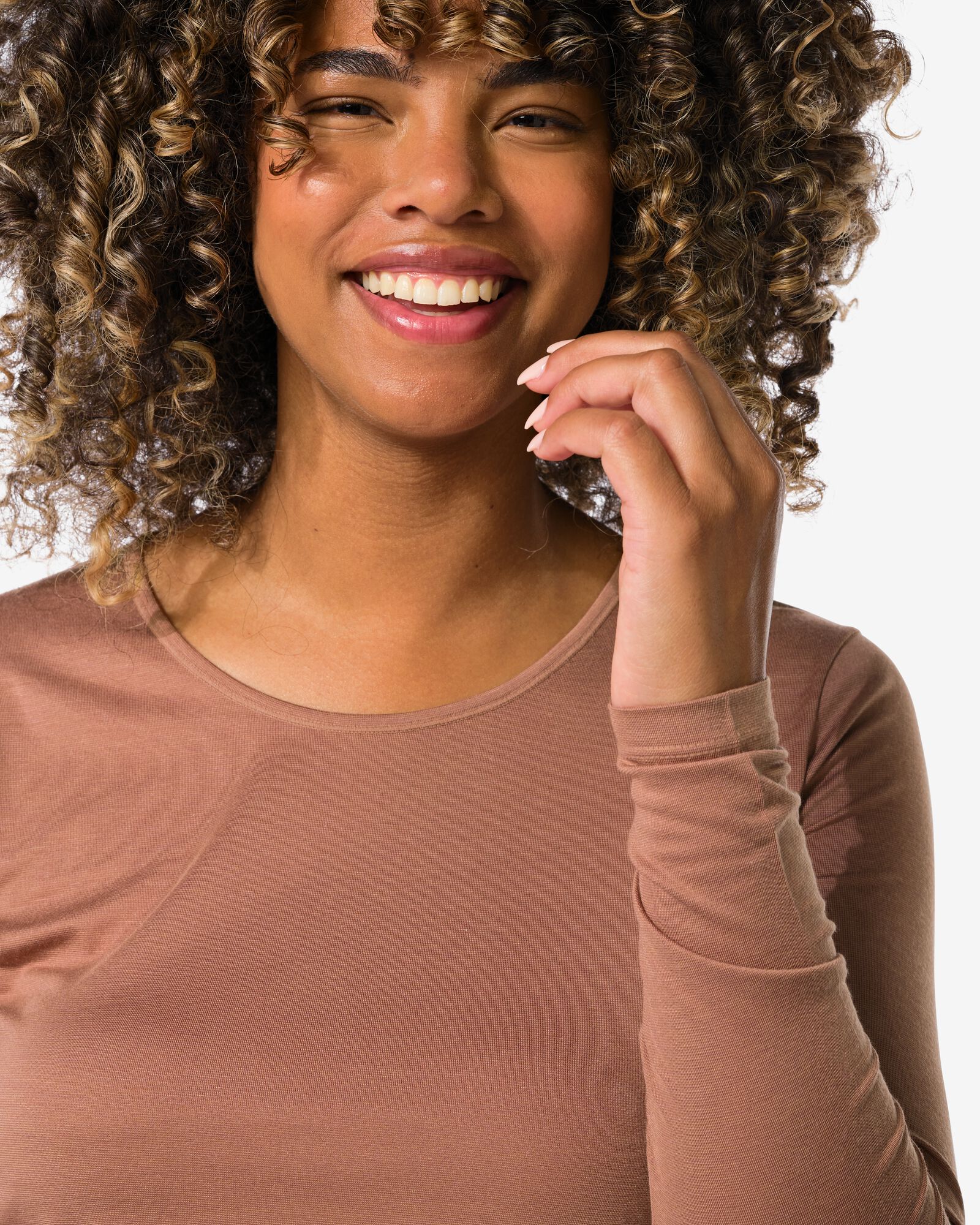 dames temptech T-shirt lange mouw middenbruin middenbruin - 19670671MIDBROWN - HEMA