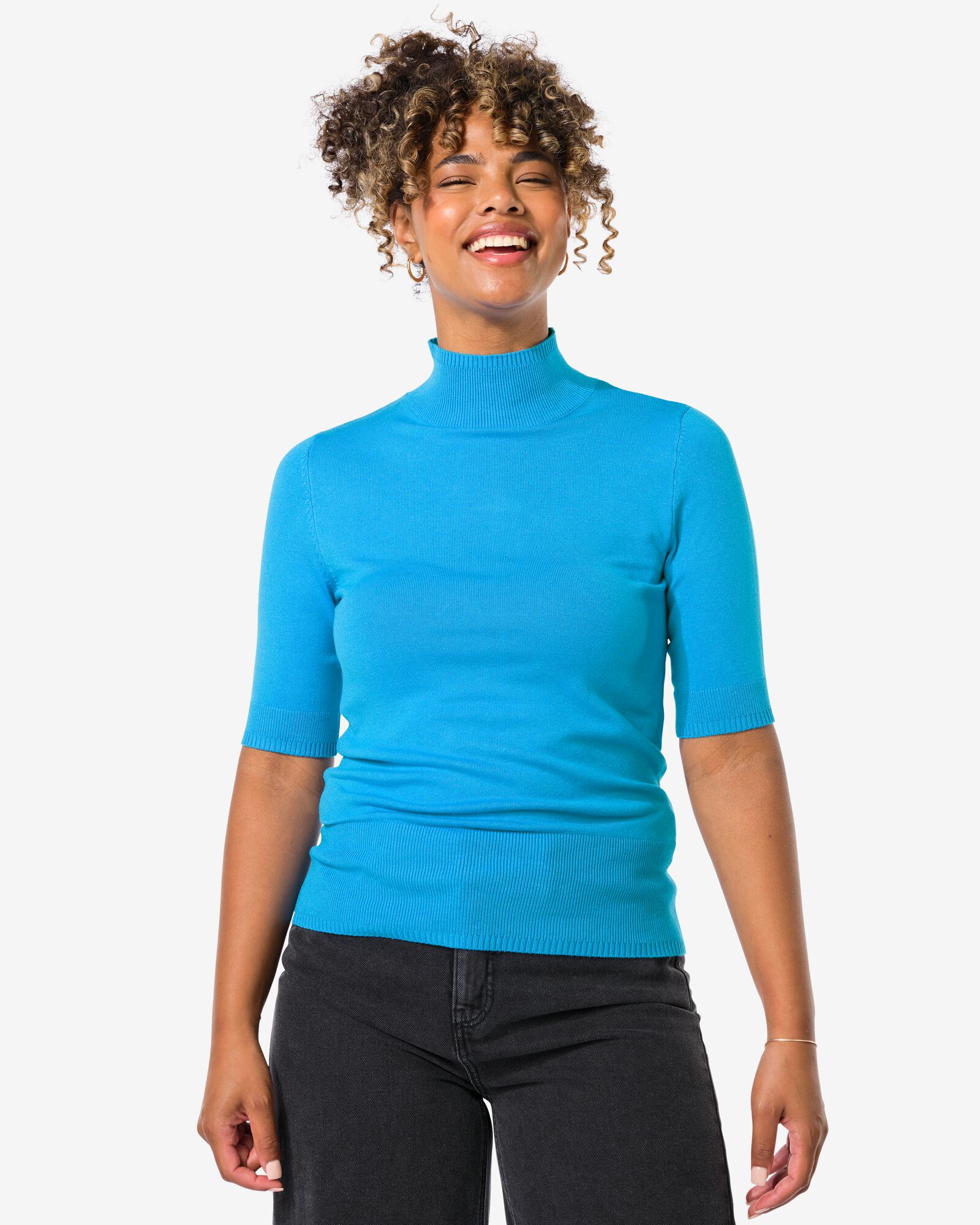 pull col roul&eacute; femme en maille bleu - 36268090BLUE - HEMA