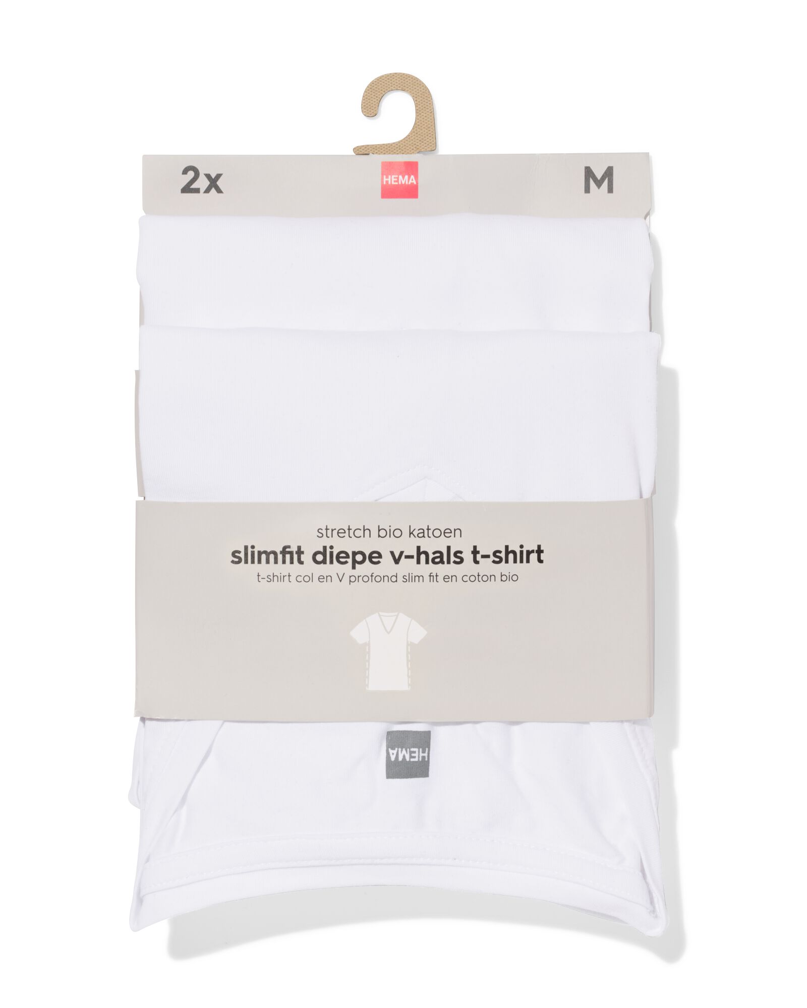 heren T-shirts slim fit diepe v-hals - 2 stuks wit wit - 34290660WHITE - HEMA