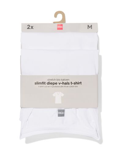 heren T-shirts slim fit diepe v-hals - 2 stuks wit wit - 34290660WHITE - HEMA