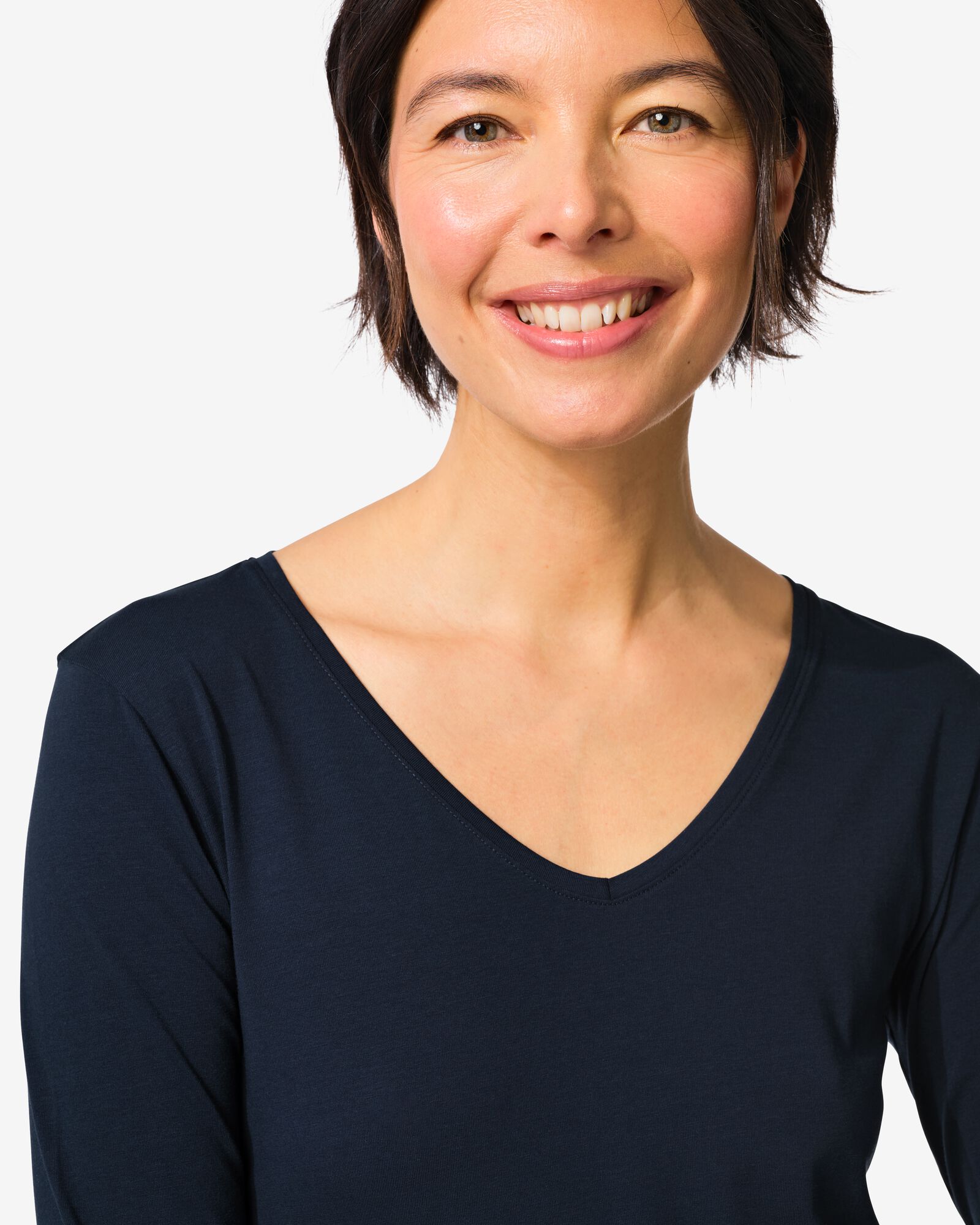 Damen-T-Shirt, enge Passform, V-Ausschnitt dunkelblau dunkelblau - 36310970DARKBLUE - HEMA