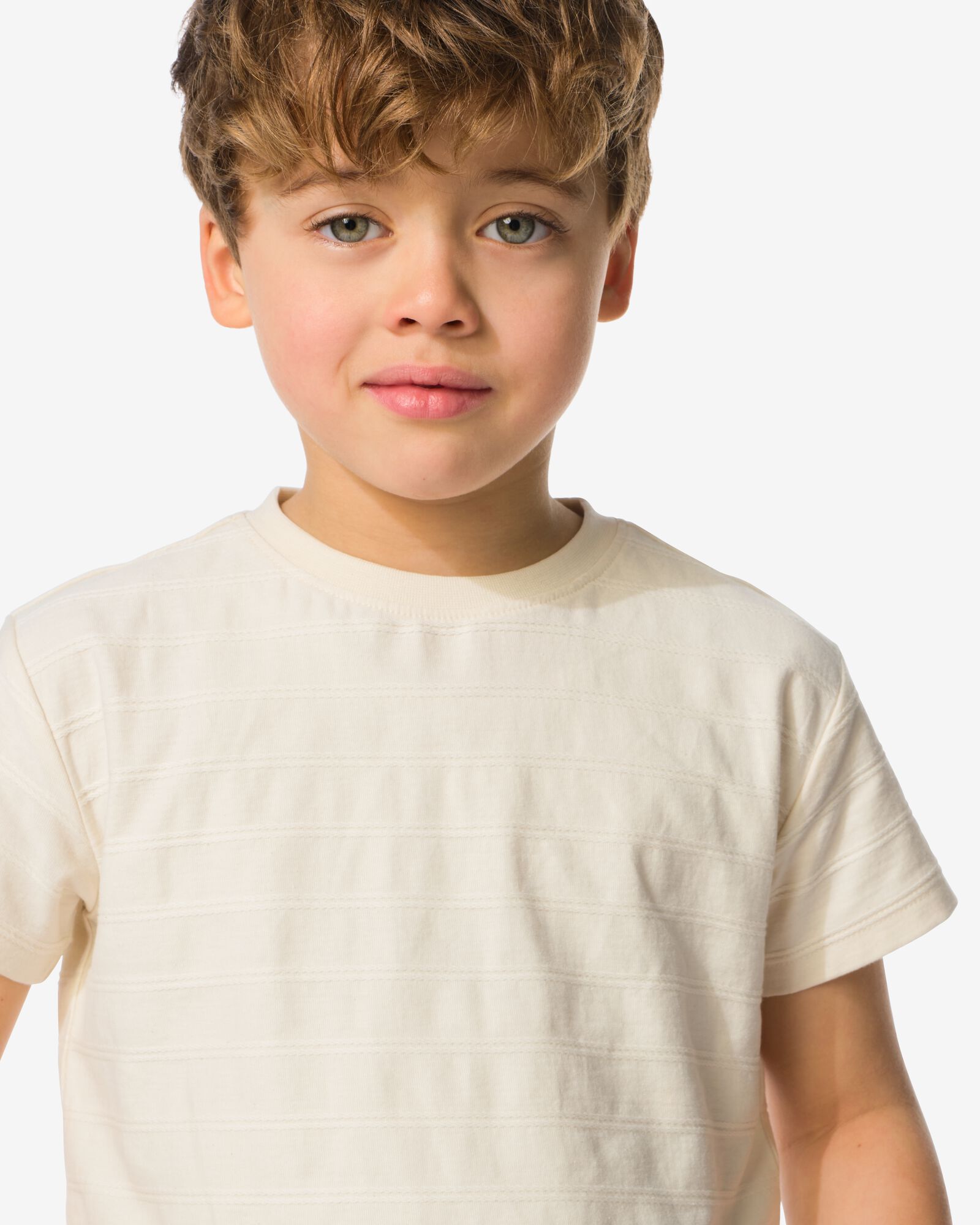 kinder T-shirt jacquard strepen ecru ecru - 30713103ECRU - HEMA