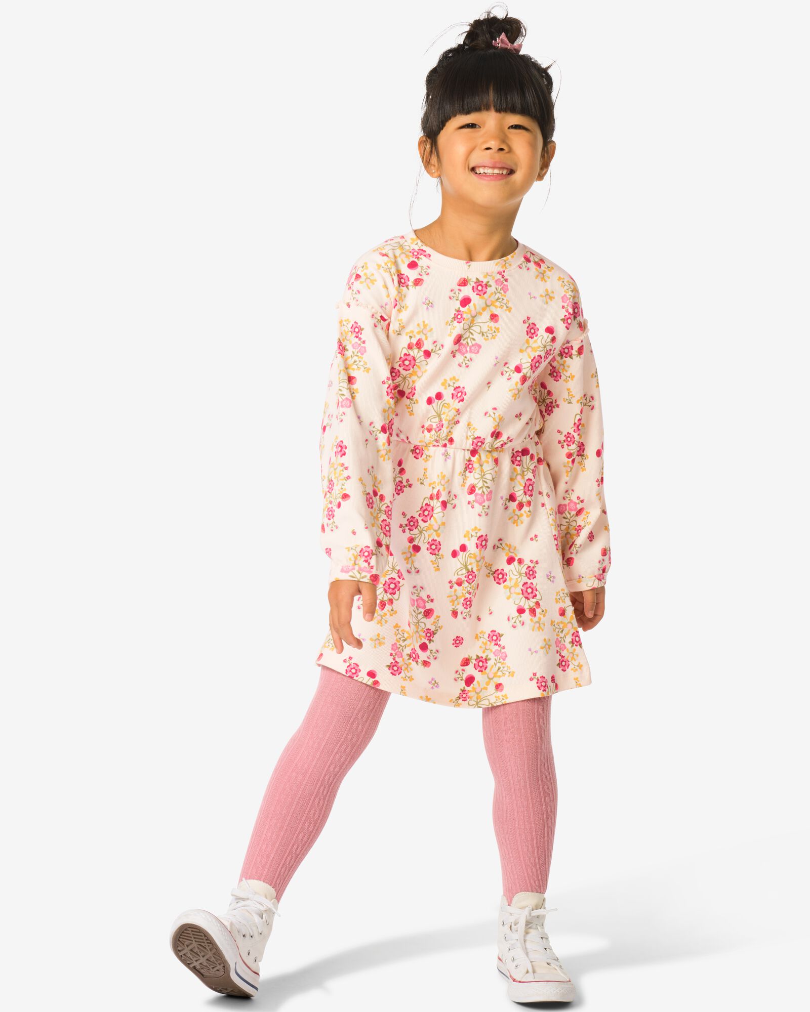 kinderjurk rib bloemen ecru ecru - 30828700ECRU - HEMA