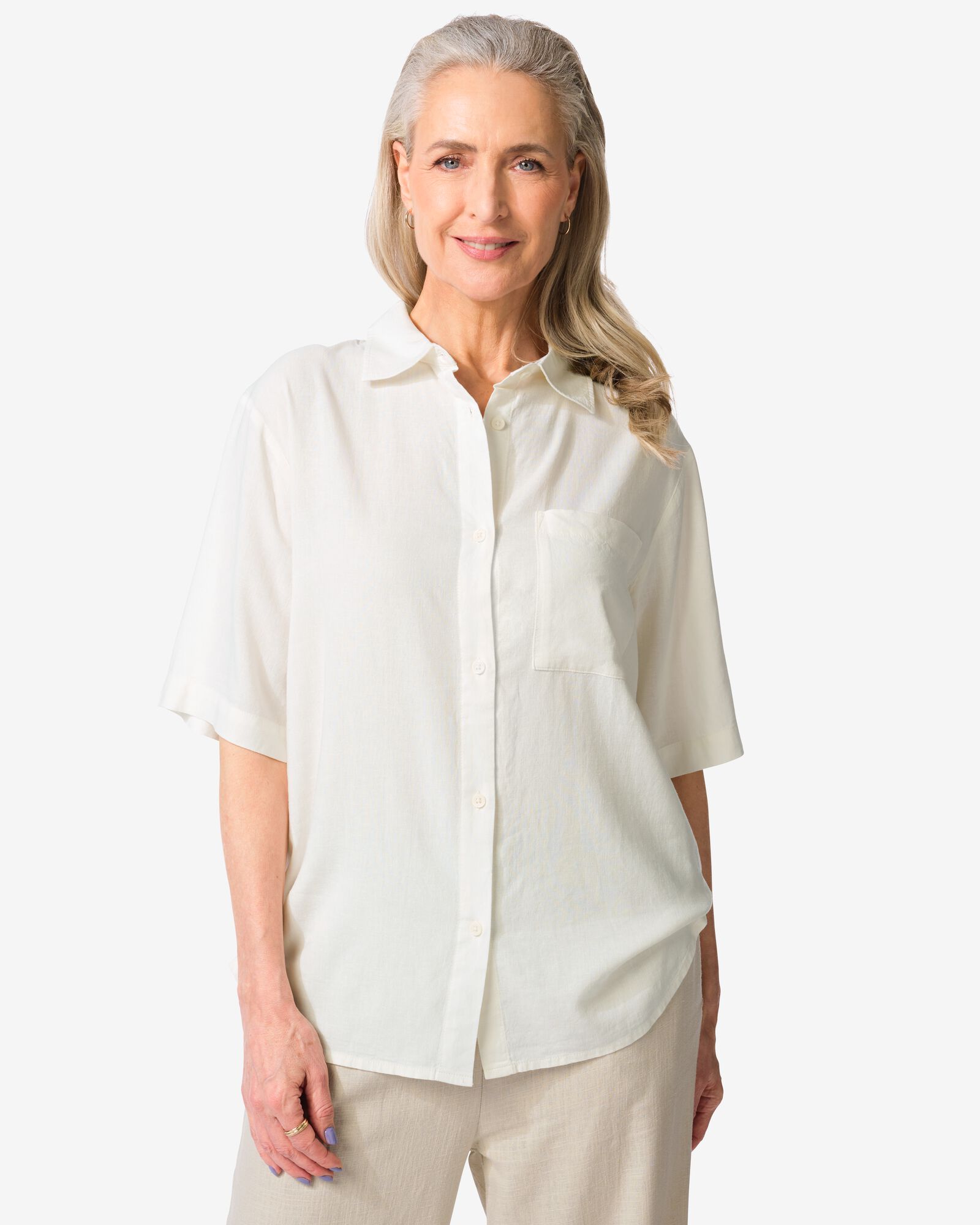 chemisier femme Lizzy avec lin blanc blanc - 36289370WHITE - HEMA