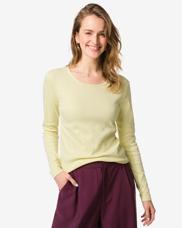 t-shirt femme Colette ajour&eacute; jaune jaune - 36207520YELLOW - HEMA