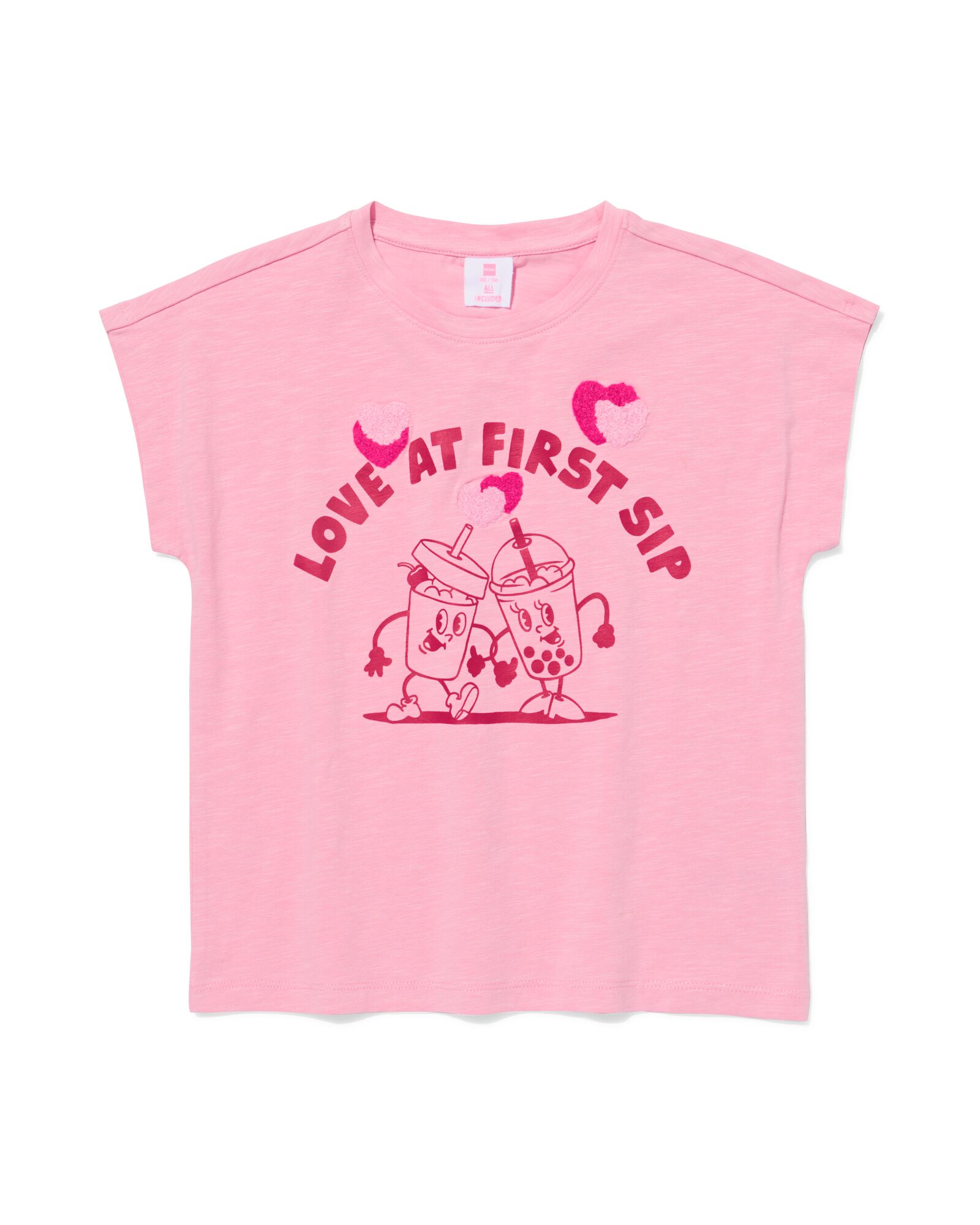 Kinder-T-Shirt Jersey, mit Getr&auml;nken rosa rosa - 30843123PINK - HEMA