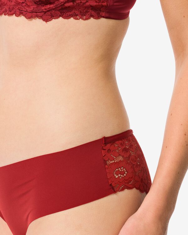 Damen-Brazilian aus Mikrofaser mit Spitze dunkelrot dunkelrot - 19601504DARKRED - HEMA