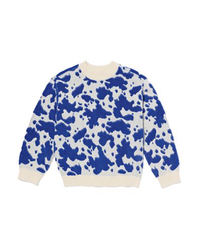 kindertrui gebreid koeienprint blauw - 30718717BLUE - HEMA