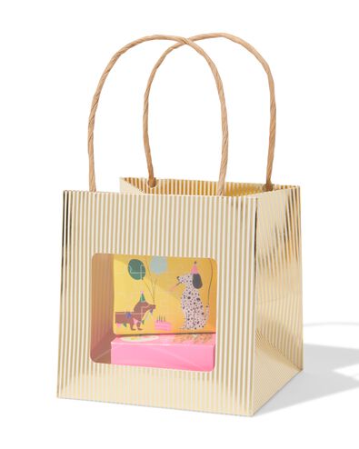 cadeautasje met venster 10x11x11cm wit strepen goud - 61100429 - HEMA