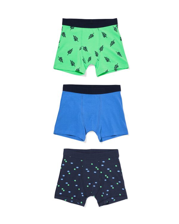 boxers enfant coton stretch feuilles - lot de 3 bleu bleu - 19200070BLUE - HEMA