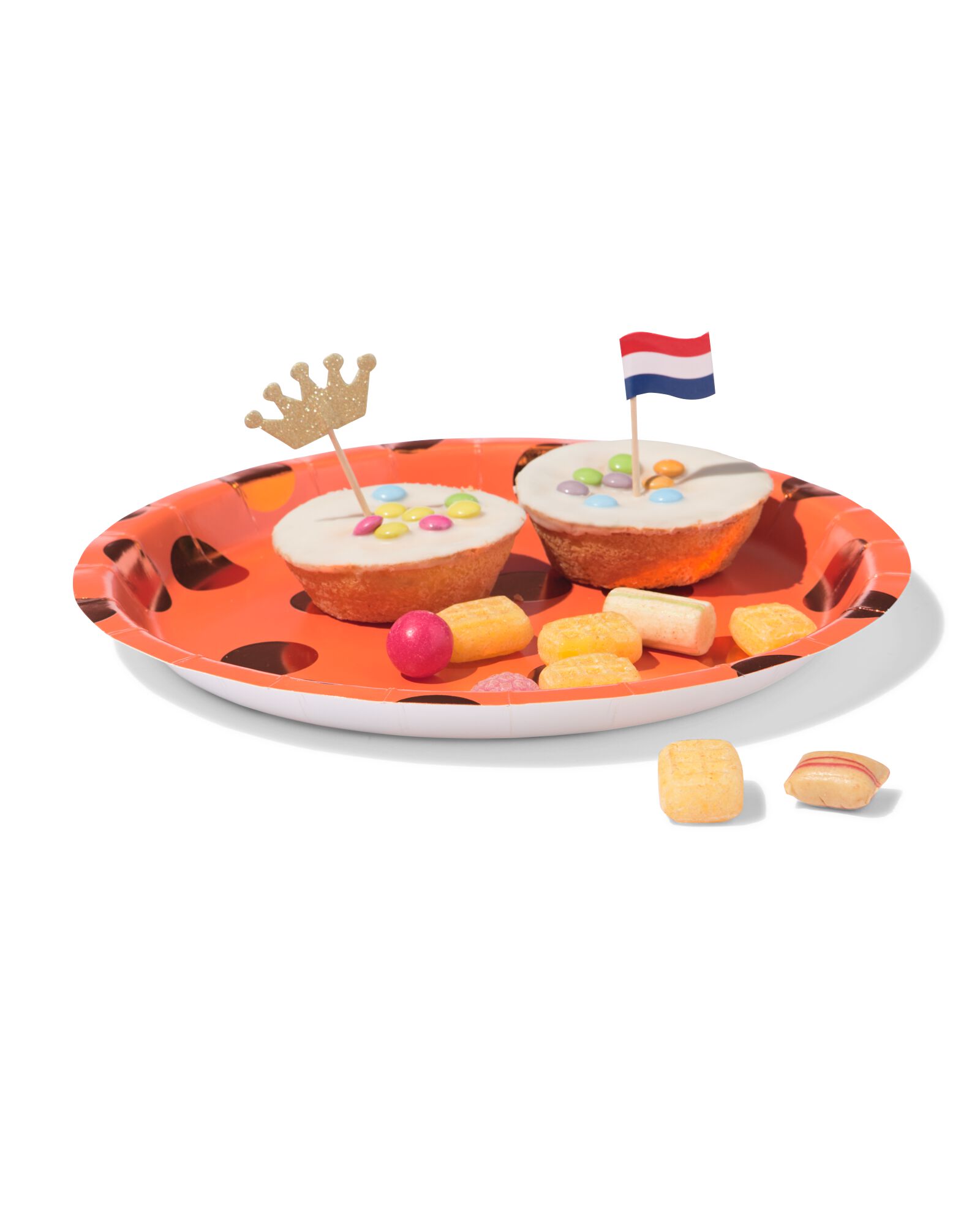 assiettes ⌀23cm papier orange &agrave; pois - 4 pcs. - 60800512 - HEMA