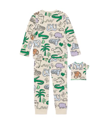kinderpyjama jungle + poppenpyjama gebroken wit - 23030980OFFWHITE - HEMA