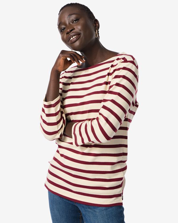 t-shirt femme col bateau bordeaux bordeaux - 36361260BURGUNDYRED - HEMA
