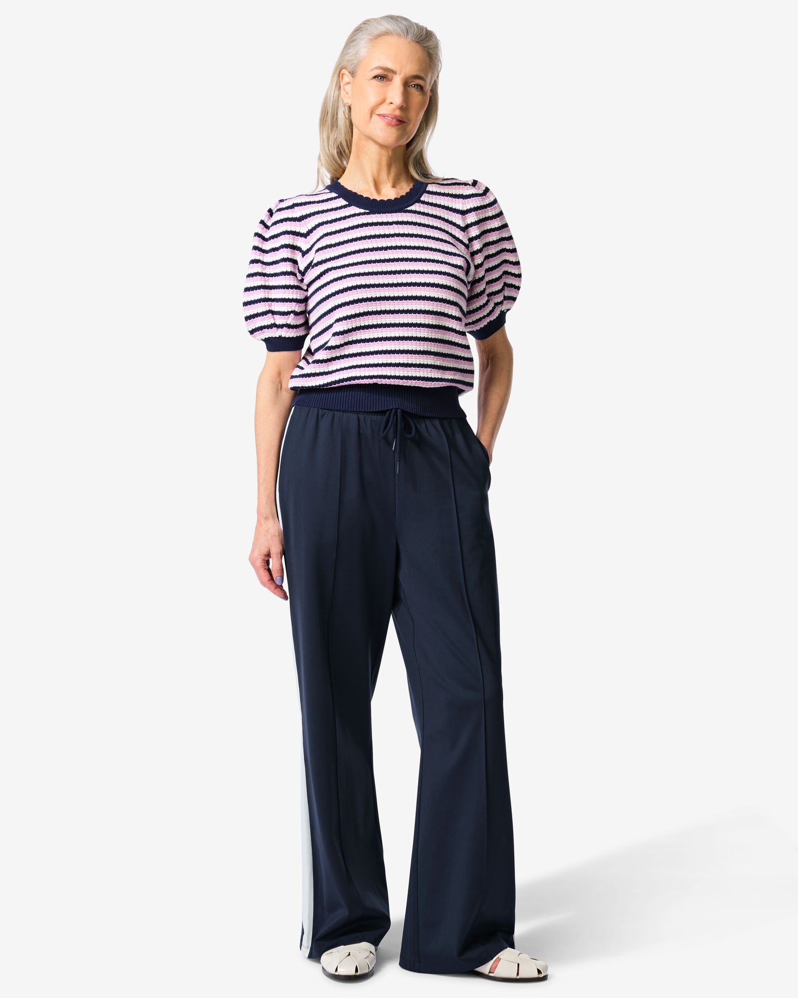 damesbroek Dahlia relaxed fit strepen donkerblauw donkerblauw - 36208180DARKBLUE - HEMA