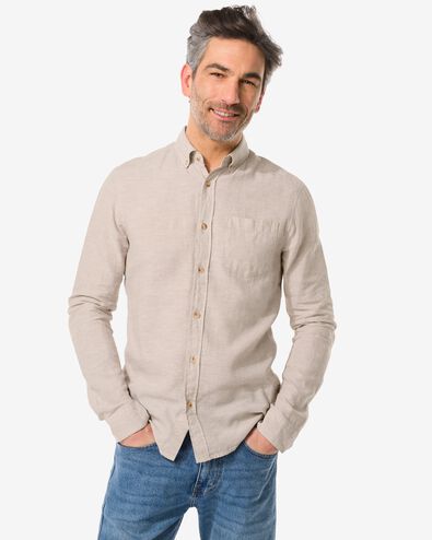 chemise homme avec lin beige M - 2112431 - HEMA