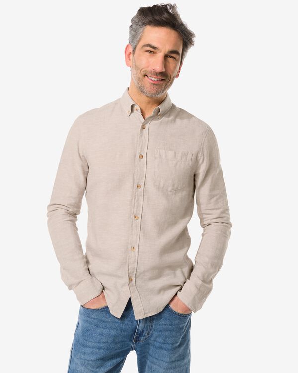 chemise homme avec lin beige beige - 2112430BEIGE - HEMA