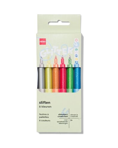 6 marqueurs &agrave; paillettes - 15990155 - HEMA
