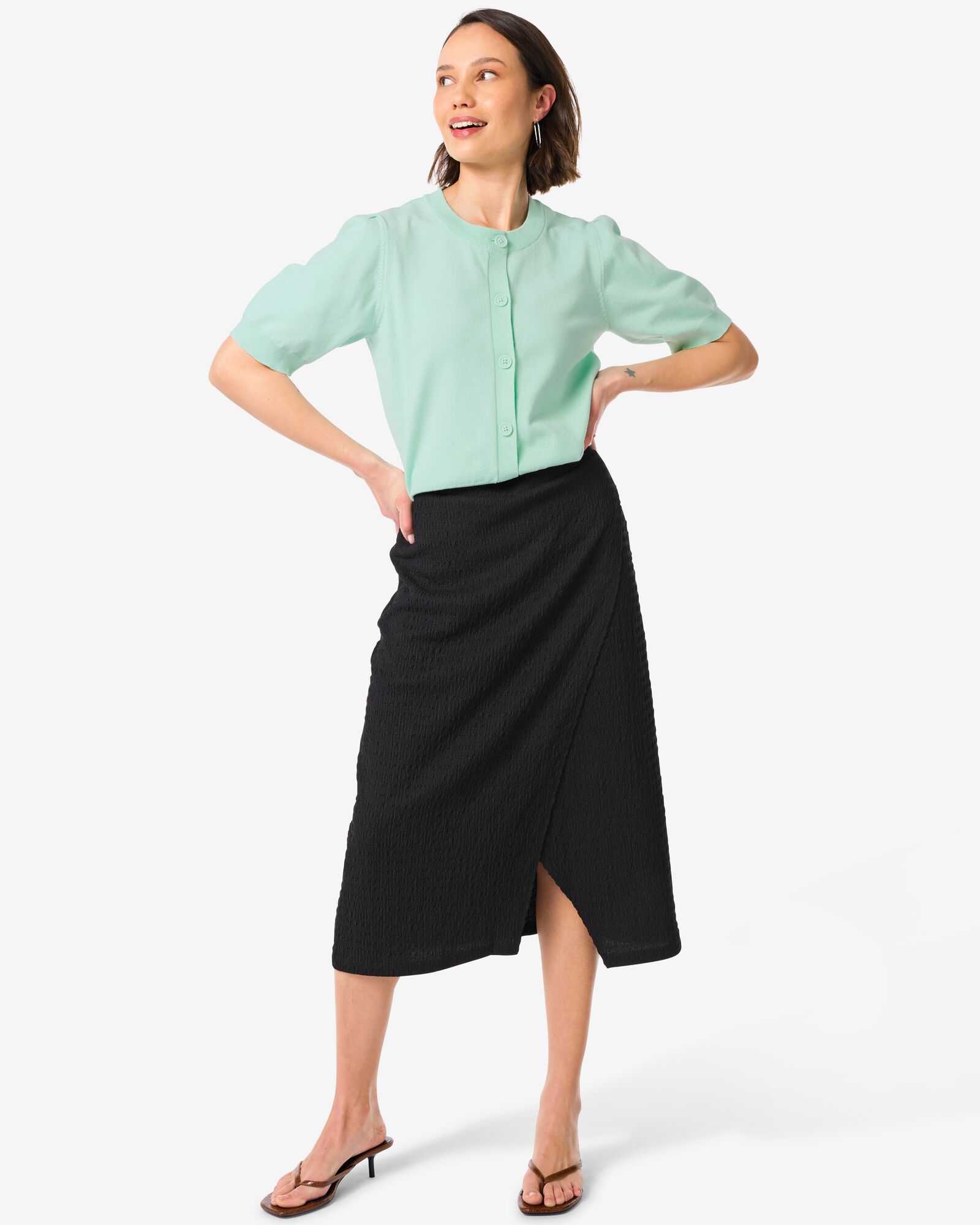 damesrok Nona structuur zwart - 36289575BLACK - HEMA