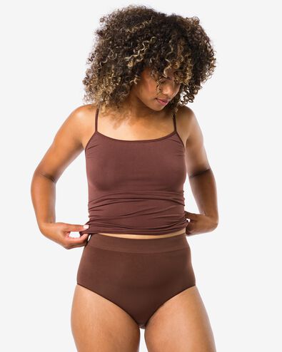 dames tailleslip hoge taille naadloos micro donkerbruin donkerbruin - 19620674DARKBROWN - HEMA