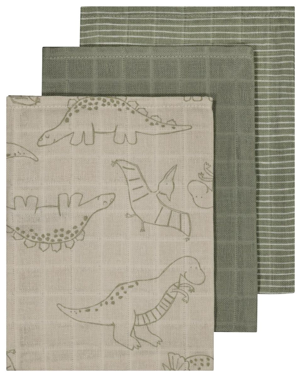 3er-Pack Mull-Waschhandschuhe, 15 x 20 cm, Struktur, Dinosaurier - 33362220 - HEMA