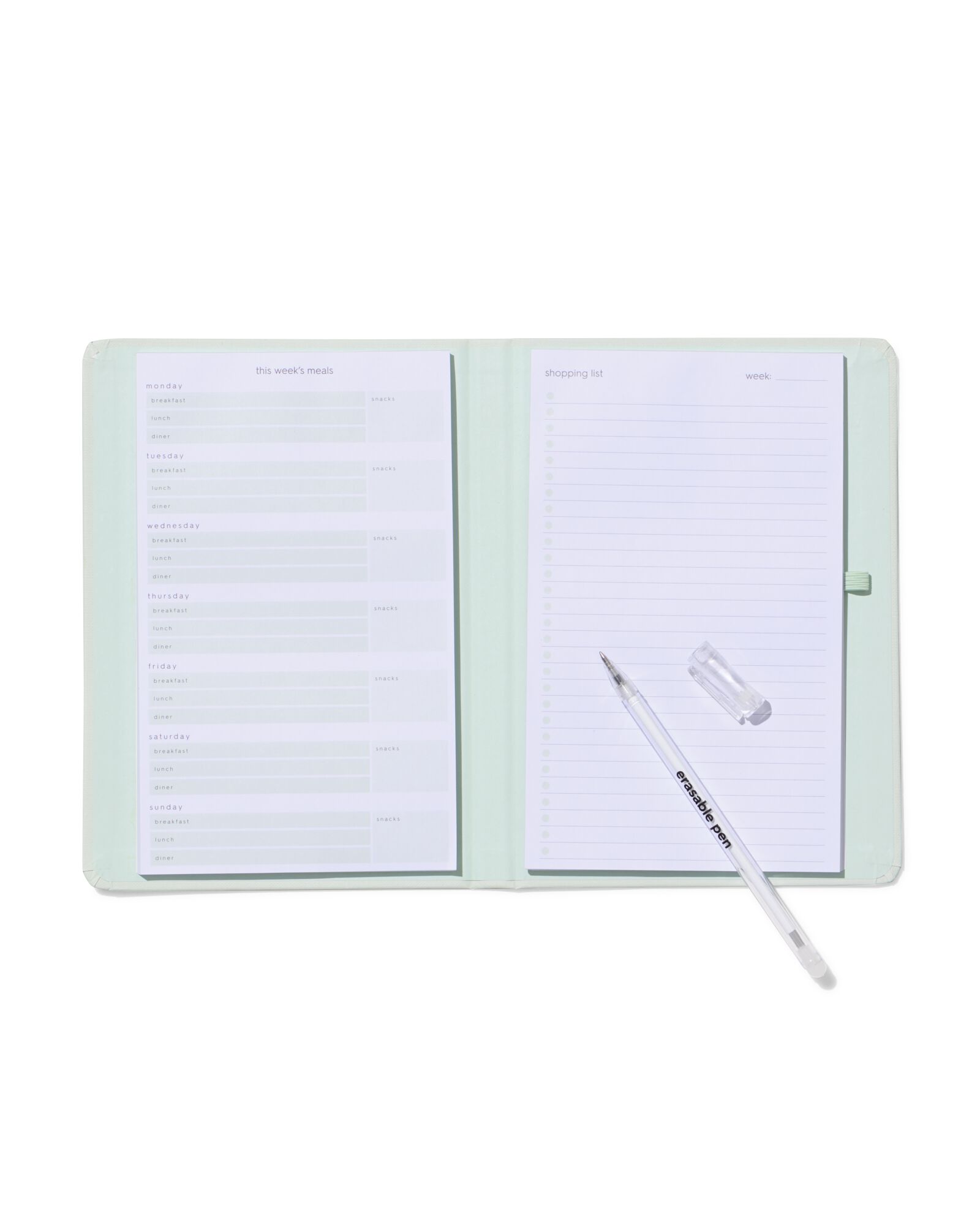 planificateur de repas avec stylo effa&ccedil;able (21 x 15 cm, vert clair) - 14103704 - HEMA