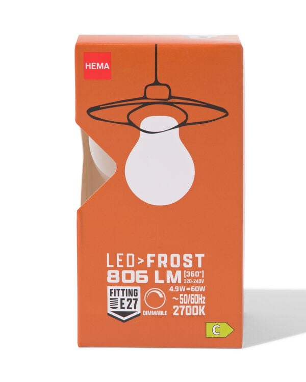 poire led glass frost E27 4,9W 806 lm dim - 20000062 - HEMA