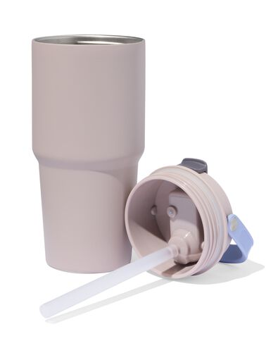 drinkbeker met rietje 600ml rvs grijs - 80650267 - HEMA