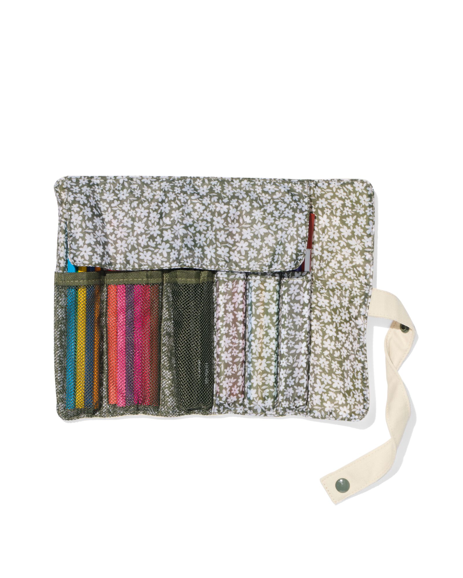 Federtasche zum Aufrollen mit 27 Bunt-/Schreibstiften - 14470088 - HEMA