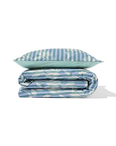 housse de couette 140x200/220cm coton doux ray&eacute; vert-bleu - 5720204 - HEMA
